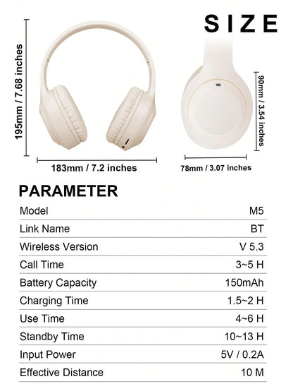 Wireless Headset with Full Coverage, Over-Ear Design, Adjustable Width, Suitable for Business and Mobile Phone Use. Comes with High-Definition Call Quality, Foldable Large Ear Cover, Hifi Heavy Bass and Long Battery Life. an Inexpensive and Convenient Gift Option for Wireless Headset Lovers.